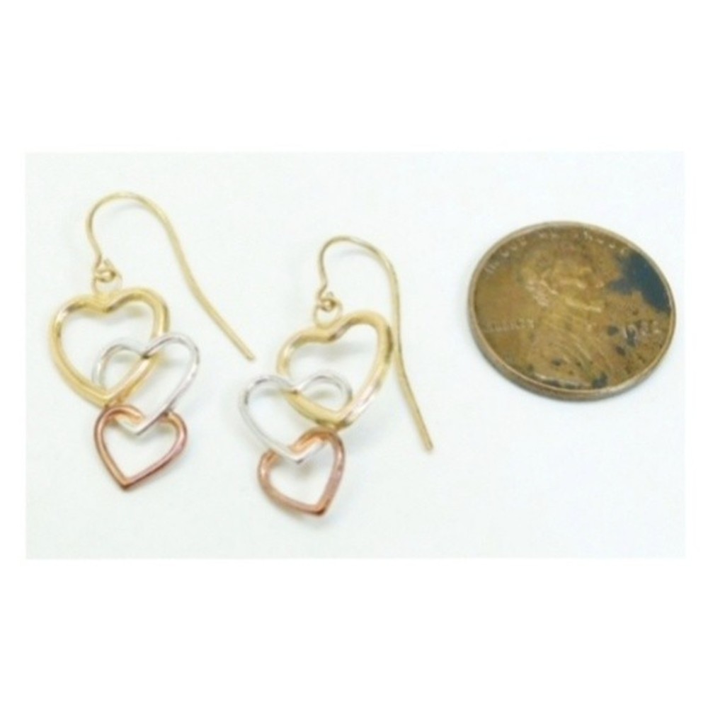 10k Solid Gold Open Hearts Dangle Drop Earrings Y… - image 7